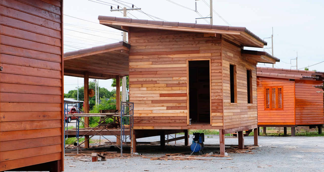 ahşap görünümlü prefabrik yapı